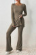 Camel Casual Solid Slit O Neck Long Sleeve Two Pieces