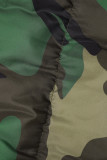 Camouflage Casual Camouflage Print Hollowed Out Zipper Collar Outerwear