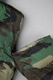 Camouflage Casual Camouflage Print Hollowed Out Zipper Collar Outerwear