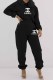 Black Casual Print Letter O Neck Long Sleeve Two Pieces