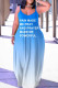 Light Blue Sexy Casual Print Backless Spaghetti Strap Long Dress Dresses