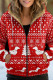 Red White Casual Print Patchwork Zipper Hooded Collar Outerwear