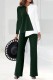 Ink Green Casual Patchwork Contrast V Neck Long Sleeve Two Pieces