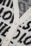 White Casual Letter Patchwork V Neck Outerwear