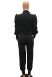 Red Casual Solid Patchwork Buttons Zipper Half A Turtleneck Long Sleeve Two Pieces