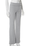 Grey Casual Solid Basic Regular High Waist Conventional Solid Color Trousers