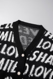 White Casual Letter Patchwork V Neck Outerwear