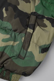 Camouflage Casual Camouflage Print Hollowed Out Zipper Collar Outerwear