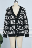 White Casual Letter Patchwork V Neck Outerwear