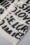 White Casual Letter Patchwork V Neck Outerwear