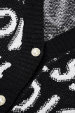 White Casual Letter Patchwork V Neck Outerwear