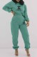 Green Casual Print Letter O Neck Long Sleeve Two Pieces