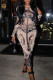 Apricot Casual Print Basic O Neck Long Sleeve Dresses