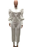 Red Casual Solid Patchwork Buttons Zipper Half A Turtleneck Long Sleeve Two Pieces