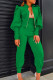 Green Casual Solid Patchwork Buttons Zipper Half A Turtleneck Long Sleeve Two Pieces