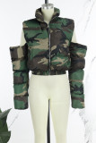 Camouflage Casual Camouflage Print Hollowed Out Zipper Collar Outerwear