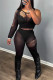Black Sexy Solid Ripped Hollowed Out See-through O Neck Long Sleeve Two Pieces