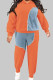 Tangerine Red Casual Color Block Patchwork Pocket Turndown Collar Plus Size Two Pieces