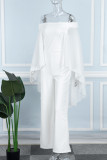 White Casual Daily Elegant Simplicity Solid Color Off the Shoulder Regular Jumpsuits