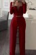 Deep Red Casual Solid Buttons Vests Pants U Neck Sleeveless Two Pieces