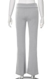 Grey Casual Solid Basic Regular High Waist Conventional Solid Color Trousers