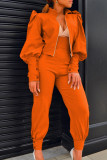 Red Casual Solid Patchwork Buttons Zipper Half A Turtleneck Long Sleeve Two Pieces