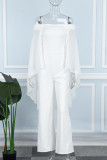 White Casual Daily Elegant Simplicity Solid Color Off the Shoulder Regular Jumpsuits