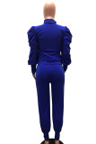 Red Casual Solid Patchwork Buttons Zipper Half A Turtleneck Long Sleeve Two Pieces