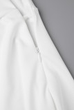 White Casual Daily Elegant Cut Out Asymmetrical Solid Color One Shoulder Regular Jumpsuits