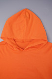 Tangerine Red Casual Solid Basic Hooded Collar Long Sleeve Two Pieces