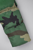 Camouflage Casual Camouflage Print Hollowed Out Zipper Collar Outerwear