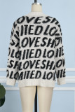 White Casual Letter Patchwork V Neck Outerwear