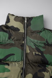 Camouflage Casual Camouflage Print Hollowed Out Zipper Collar Outerwear