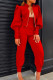 Red Casual Solid Patchwork Buttons Zipper Half A Turtleneck Long Sleeve Two Pieces