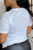 White Casual Daily Print Patchwork O Neck T-Shirts