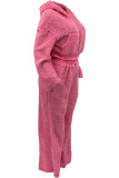 Pink Casual Solid Patchwork Zipper Collar Long Sleeve Two Pieces