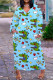 Light Blue Casual Cartoon Print Basic V Neck Long Sleeve Dresses