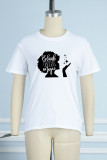 White Casual Daily Print Patchwork O Neck T-Shirts