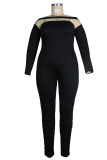 Black Sexy Casual Solid Patchwork Backless Off the Shoulder Plus Size Jumpsuits(Without Belt)
