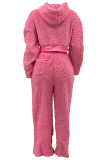 Pink Casual Solid Patchwork Zipper Collar Long Sleeve Two Pieces