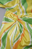 Yellow Casual Daily Simplicity Mixed Printing Printing Contrast One Shoulder Asymmetrical Dresses
