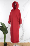 Red Casual Solid Patchwork Hooded Collar Straight Dresses