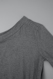 Grey Casual Solid Basic Oblique Collar Regular Jumpsuits