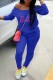 Blue Street Letter Hot Drill Oblique Collar Long Sleeve Two Pieces