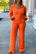 Orange Casual Solid Patchwork Zipper Hooded Collar Long Sleeve Two Pieces