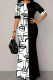White Black Elegant Print Patchwork O Neck Printed Dress Dresses