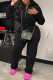 Black Casual Solid Patchwork Zipper Collar Long Sleeve Two Pieces