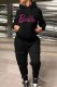 Black Casual Street Letter Hot Drill Hooded Collar Long Sleeve Two Pieces