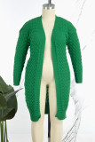 Green Casual Daily Elegant Cardigan Solid Color Cardigan Collar Plus Size