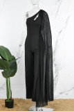 White Casual Daily Elegant Cut Out Asymmetrical Solid Color One Shoulder Regular Jumpsuits